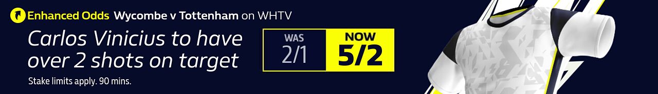 Wycombe v Tottenham - Carlos Vinicius to have ver 2 shots on target - 25/01