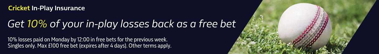 Get 10% of your In-Play losses back as a free bet on cricket