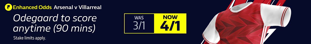 Arsenal v Villarreal Enhanced Odds Odegaard to score anytime
