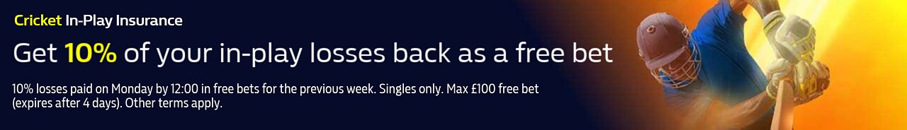 Get 10% of your In-Play losses back as a free bet on cricket