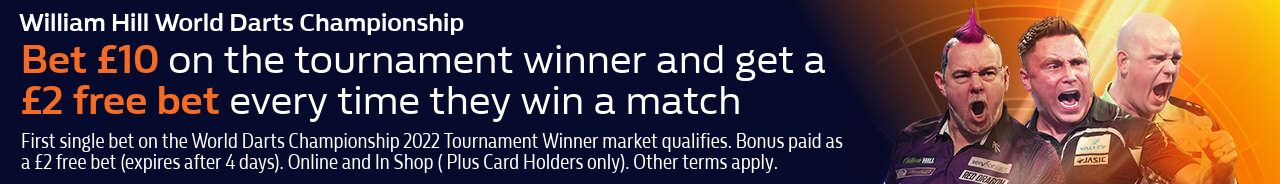 William Hill World Darts Championship 2022 - Bet £10 on the tournament winner and get a £2 free bet